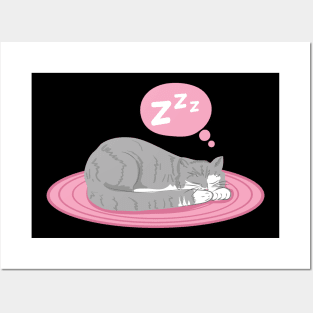 Sleeping Grey Tabby Cat Posters and Art